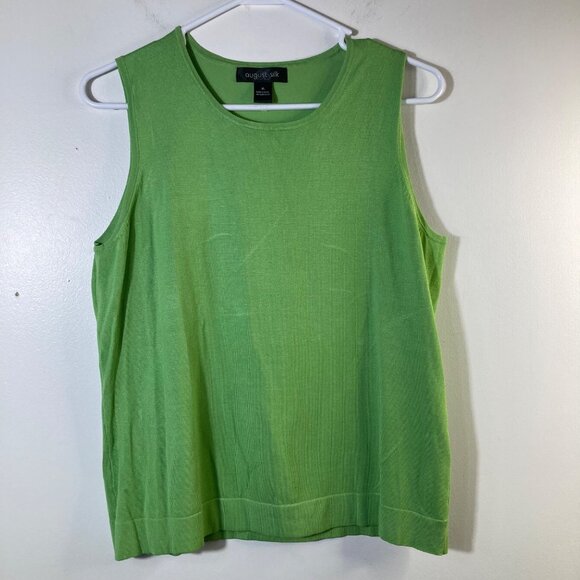 Womens August Silk Silk Blend Top Round Neck Sleeveless XL Green Viscose Silk Ny - Picture 1 of 8